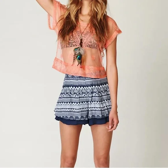 Free People Women’s Lost Temple High Rise Skort Shorts Navy Size 8 - Picture 2 of 13